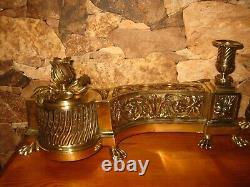 ANTIQUE FRENCH ROCOCO LOUIS XVI BRASS OR BRONZE FIREPLACE FENDER ANDIRON 18th