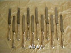 ANTIQUE FRENCH SILVERPLATED HANDLES DESSERT KNIVES, 12 PIECES, EARLY 20th