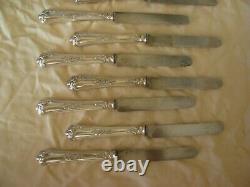 ANTIQUE FRENCH SILVERPLATED HANDLES DESSERT KNIVES, 12 PIECES, EARLY 20th