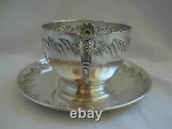 ANTIQUE FRENCH STERLING SILVER CHOCOLAT CUP & SAUCER, LOUIS 15 STYLE, 19th CENTURY