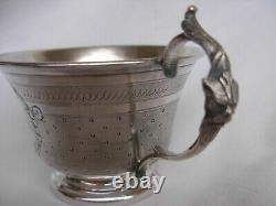 ANTIQUE FRENCH STERLING SILVER COFFEE CUP AND SAUCER, LOUIS 16 STYLE, LATE 19th