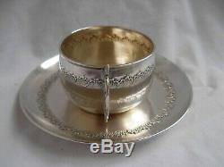 ANTIQUE FRENCH STERLING SILVER COFFEE CUP & SAUCER, LOUIS 15 STYLE, 19th CENTURY