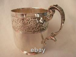 ANTIQUE FRENCH STERLING SILVER COFFEE CUP & SAUCER, LOUIS 15 STYLE, 19th CENTURY