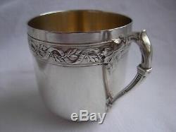 ANTIQUE FRENCH STERLING SILVER COFFEE CUP & SAUCER, LOUIS 15 STYLE, EARLY 20th