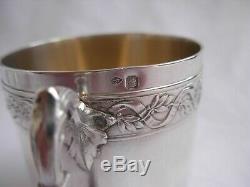 ANTIQUE FRENCH STERLING SILVER COFFEE CUP & SAUCER, LOUIS 15 STYLE, EARLY 20th
