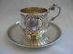 Antique French Sterling Silver Coffee Cup & Saucer, Louis 15 Style, Late 19th