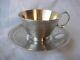 Antique French Sterling Silver Coffee Cup & Saucer, Louis 16 Style, 19th Century