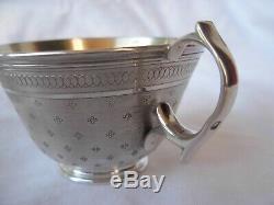 ANTIQUE FRENCH STERLING SILVER COFFEE CUP & SAUCER, LOUIS 16 STYLE, 19th CENTURY