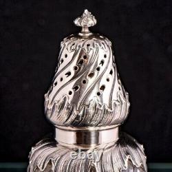 ANTIQUE FRENCH STERLING SILVER CRYSTAL SUGAR CASTER SHAKER WithBOX ROCOCO LOUIS XV