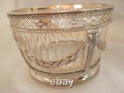 ANTIQUE FRENCH STERLING SILVER CUT CRYSTAL SUGAR BOWL, LOUIS 16 STYLE19th CENTURY