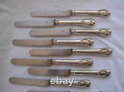 ANTIQUE FRENCH STERLING SILVER DESSERT KNIVES, SET OF 12, LATE 19th