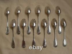 ANTIQUE FRENCH STERLING SILVER MOKA SPOONS, SET OF 12, LATE 19th OR EARLY 20th