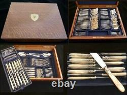 ANTIQUE FRENCH STERLING SILVER MOTHER OF PEARL FLATWARE SET, 130 pieces