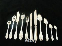 ANTIQUE FRENCH STERLING SILVER MOTHER OF PEARL FLATWARE SET, 130 pieces