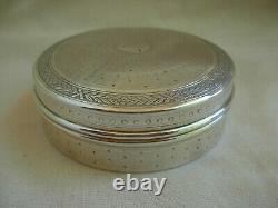 ANTIQUE FRENCH STERLING SILVER ROUND BOX, GUILLOCHE PATTERN, EARLY 20th CENTURY