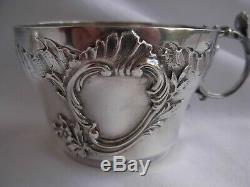 ANTIQUE FRENCH STERLING SILVER TEA CUP & SAUCER, LOUIS 15 STYLE, LATE 19th CENTURY