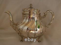 ANTIQUE FRENCH STERLING SILVER TEA POT, LOUIS XV STYLE, 19th CENTURY