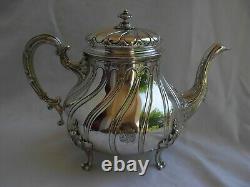 ANTIQUE FRENCH STERLING SILVER TEA POT, LOUIS XV STYLE, 19th CENTURY