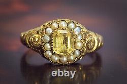 ANTIQUE LOUIS XVI FRENCH 18K GOLD PEARL & IMPERIAL TOPAZ RING c1800