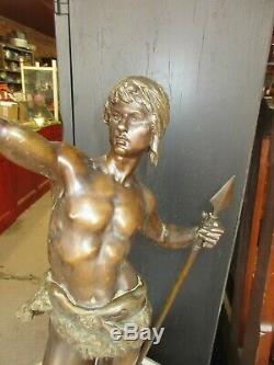 ANTIQUE Signed LOUIS MOREAU FRENCH BRONZED SPELTER STATUE 36