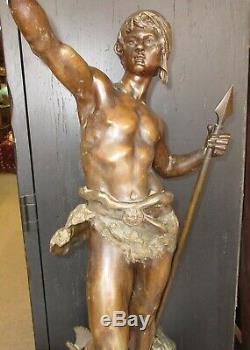 ANTIQUE Signed LOUIS MOREAU FRENCH BRONZED SPELTER STATUE 36