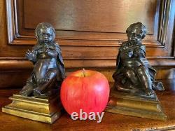 Allegory Winter Figurine Children Antique Group French Bronze Sculpture Statue