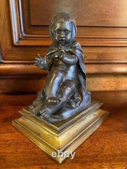 Allegory Winter Figurine Children Antique Group French Bronze Sculpture Statue