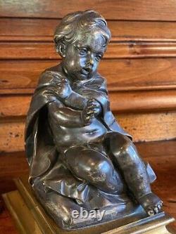 Allegory Winter Figurine Children Antique Group French Bronze Sculpture Statue