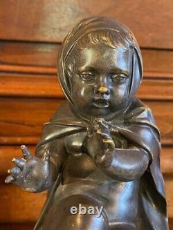 Allegory Winter Figurine Children Antique Group French Bronze Sculpture Statue