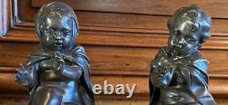 Allegory Winter Figurine Children Antique Group French Bronze Sculpture Statue