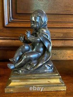 Allegory Winter Figurine Children Antique Group French Bronze Sculpture Statue