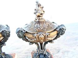 Amazing Pair Antique French Garniture Urns Louis 16 Spelter Marble Bronze 19c