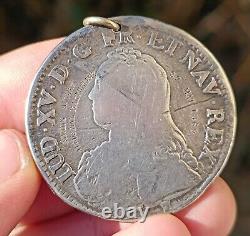 Antique 1730 Large Silver French Coin Pendant 1869 with Engraved Wedding Names