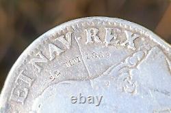 Antique 1730 Large Silver French Coin Pendant 1869 with Engraved Wedding Names