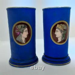 Antique 1800s French Louis Ultramarine Ground Lapis Lazuli Porcelain Spill Vases
