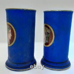 Antique 1800s French Louis Ultramarine Ground Lapis Lazuli Porcelain Spill Vases