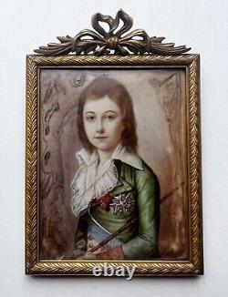 Antique 1800s Miniature Portrait Painting Boy French King Louis XVII Historical