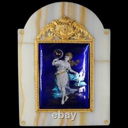 Antique 1860's French Louis XVI Alabaster and Blue Enamel Table Clock