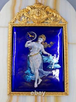 Antique 1860's French Louis XVI Alabaster and Blue Enamel Table Clock