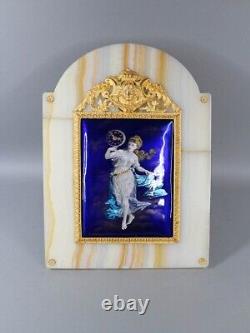 Antique 1860's French Louis XVI Alabaster and Blue Enamel Table Clock