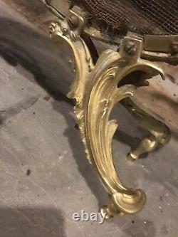 Antique 1890-1920s French Louis XV Style Brass Fireplace Screen Rococo Features