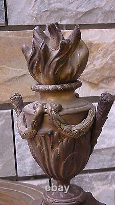 Antique 18c French Louis XIV Bronze Andiron Ormolu Urn Depicting A Flame Torch
