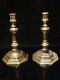 Antique 18th Century French Louis Xv Octagonal Faceted Brass Candlestick Pair