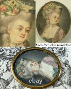 Antique 18th Century French Portrait Miniature, Louis XVI Era Beauty, Real Gems