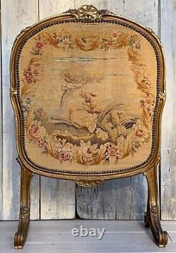 Antique 18th c. French Louis XV Tapestry in Carved Giltwood Frame Firescreen
