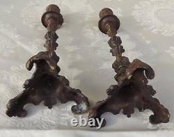 Antique 1900 french bronze pair candlestick candelabra gilt Louis barock rokoko