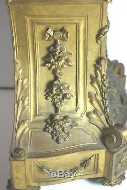 Antique 19th 3 Pc French Figural Gilded Dore Bronze Louis XIV Putti Mantel Clock