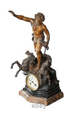 Antique 19th C. French Art Nouveau Spelter Figural Mantel Clock Poseidon Moreau