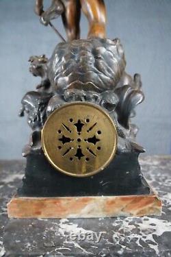 Antique 19th C. French Art Nouveau Spelter Figural Mantel Clock Poseidon Moreau