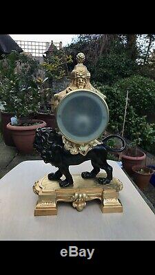 Antique 19th C French Gilt Bronze Louis XVI STYLE mantel Clock Modelled Of Lion